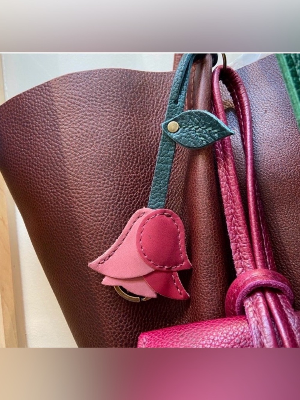 Portland Leather Rose Tassel in Berry Good & Foxglove Bag Charm Bag Flair -  NEW